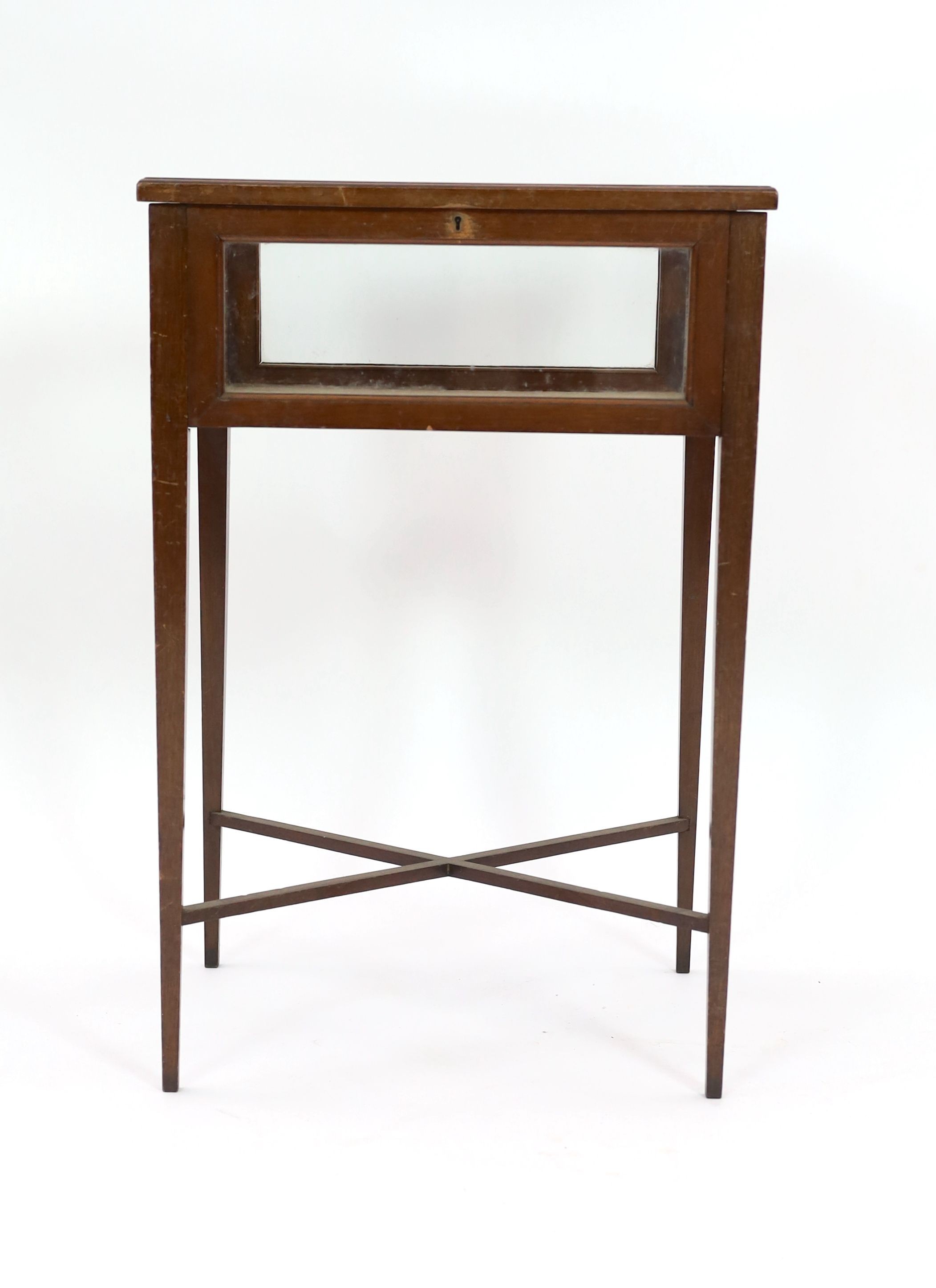 An Edwardian glazed mahogany bijouterie cabinet, width 49cm depth 40cm height 74cm